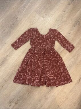 Girls Rust Dot Long Sleeve Twirl Dress